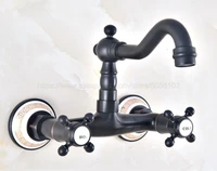 oil rubbed bronze wall mounted bathroom sink faucet swivel spout bathtub mixer dual handles znf455
