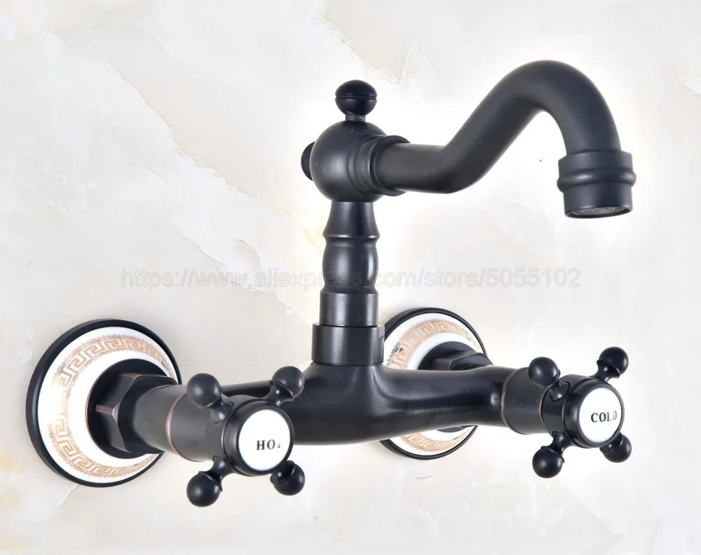 Oil Rubbed Bronze Wall Mounted Bathroom Sink Faucet Swivel Spout Bathtub Mixer Dual Handles znf455 | Обустройство дома
