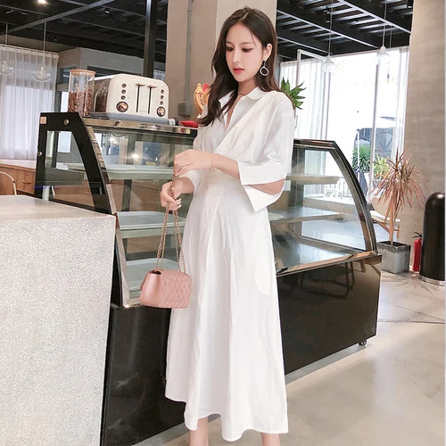 Корейское белое шифоновое платье женские элегантные с высокой талией Питер Пэн