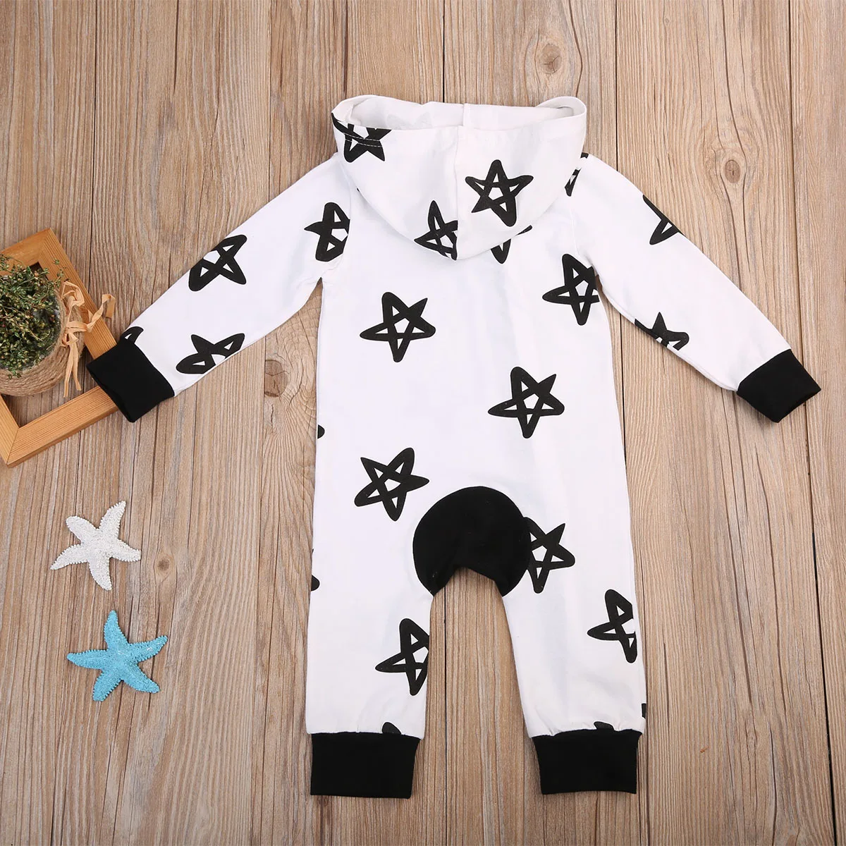 

2018 new casual Newborn Infant Baby Boy Stars Print log sleeve hooded zipper Jumpsuit Romper Outfit lovely fashion Kids Clothes