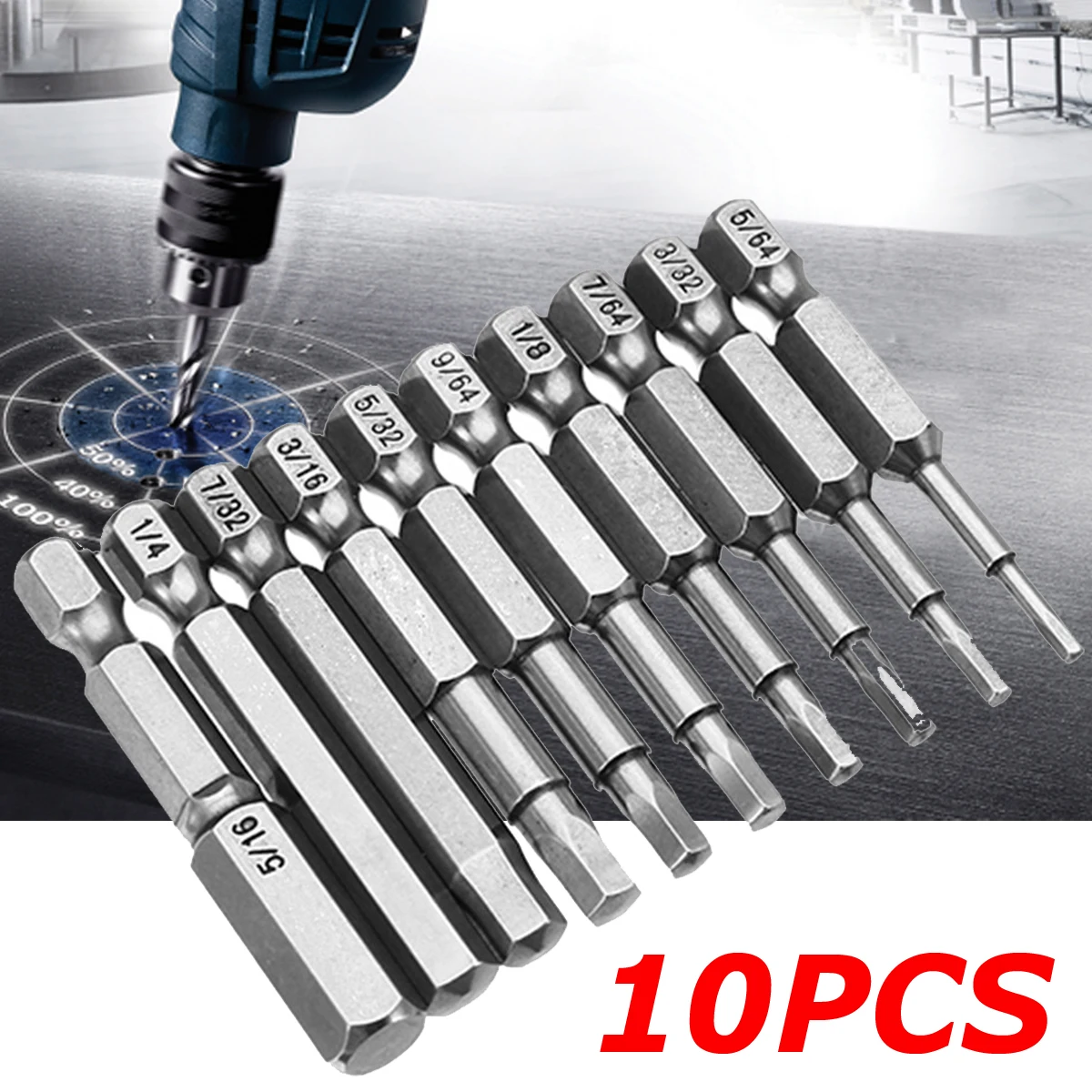 Drillpro 10 шт. SAE 5/64-5/16 дюймов Шестигранная головка отвертка бит 1/4 дюймов шестигранный хвостовик Магнитная отвертка бит Деревообрабатывающие инструменты
