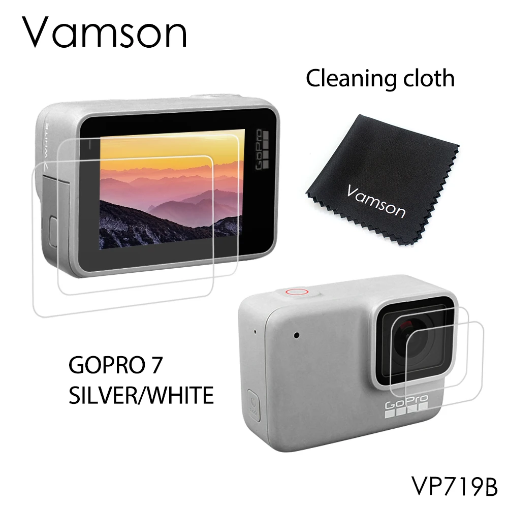 Защитная пленка Vamson для GoPro Hero 7 серебристая/белая камеры закаленное стекло ЖК