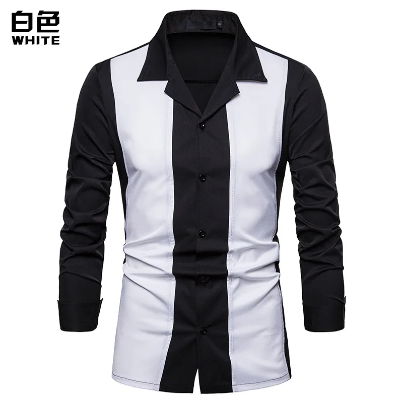 1 White Shirt Высококачественная Мужская рубашка,, Корейская, контрастная, цветная, с длинным рукавом, повседневная, гавайская, хип-хоп, уличная, мужская одежда - Цвет: 1 White Shirt