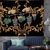 vintage style pattern grapes tapestry wall hanging oil painting texture fruit tapestries psychedelic wall carpet black home deco