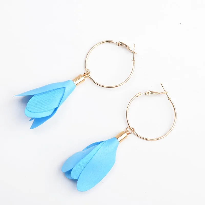 YGLCJ модные простая ткань цветы дамы большие круглые серьги boho золото круглый