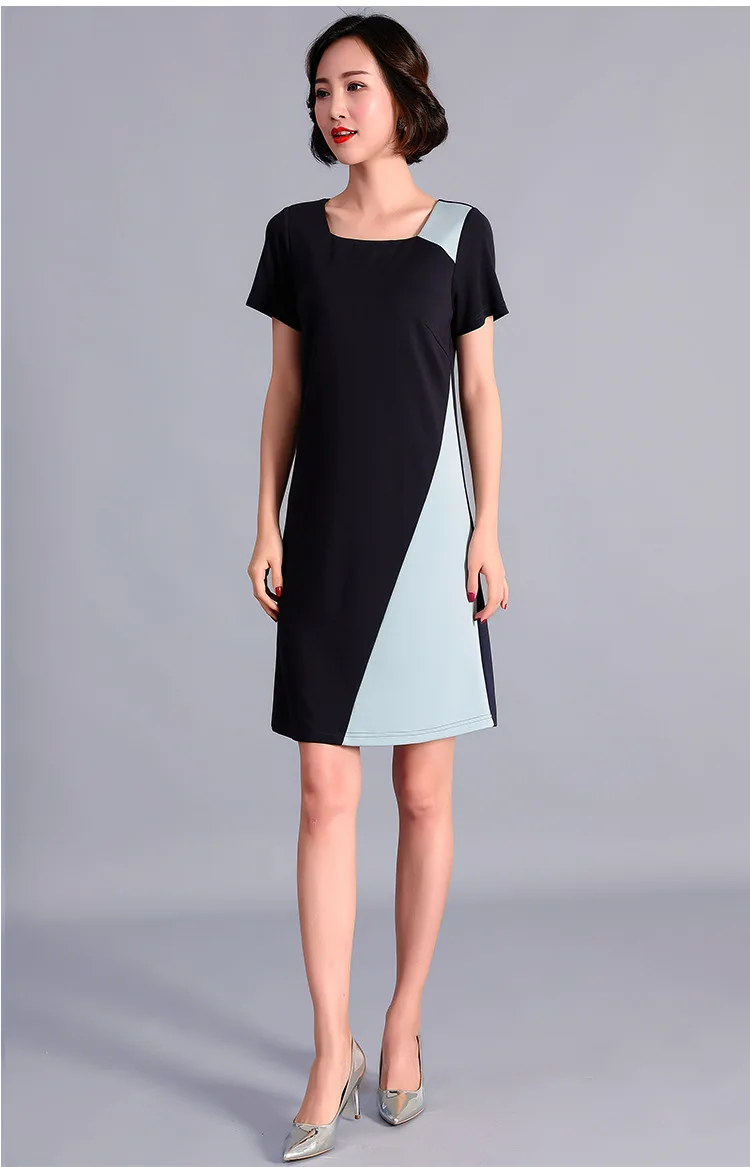 Женское офисное платье модное А-силуэта контрастных цветов лето 2019 | Женская