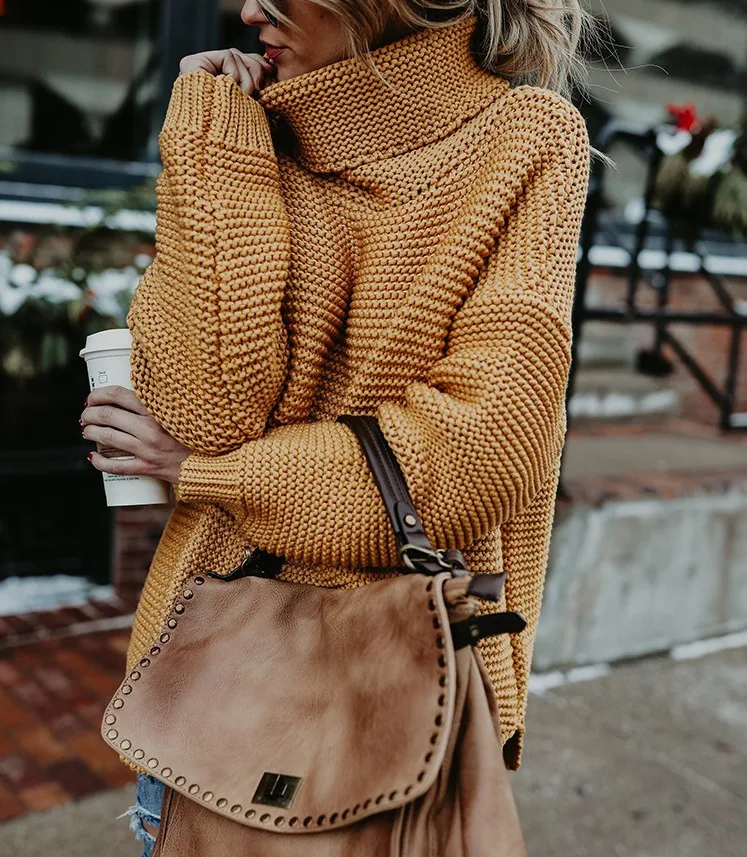 2018 Autumn Winter Women Sweater Solid Color Loose Turtleneck Pullovers Female Long Sleeve Casual Sweaters 6 Colour 5 Size | Женская