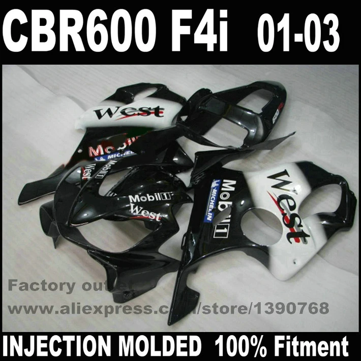 Комплект обтекателей для HONDA Injection CBR 600 F4i 2001 2002 2003 черный Западный обтекатель