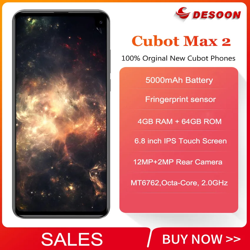 Cubot Max 2 Android 9,0 19:9 4 Гб 64 Гб MT6762 восьмиядерный смартфон 6,8 ''водослива 5000 мАч двойная задняя камера отпечаток пальца ID