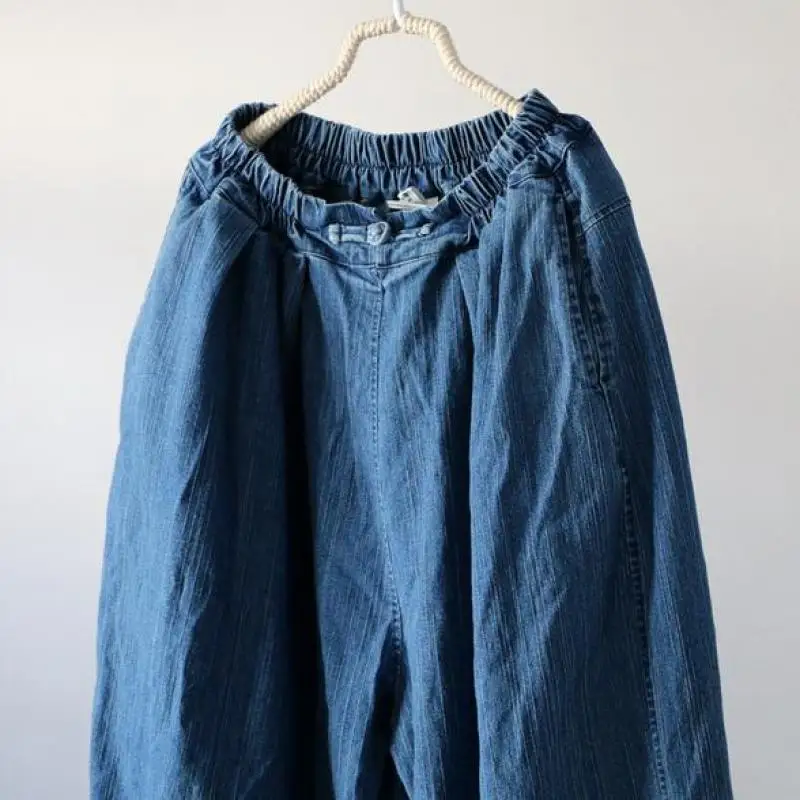 2020 Harem Pants Literature Joker Old Washed Loose Elastic Waist Solid Color Plus Size Frayed Blue Cowboy Womens Pants USWMIE