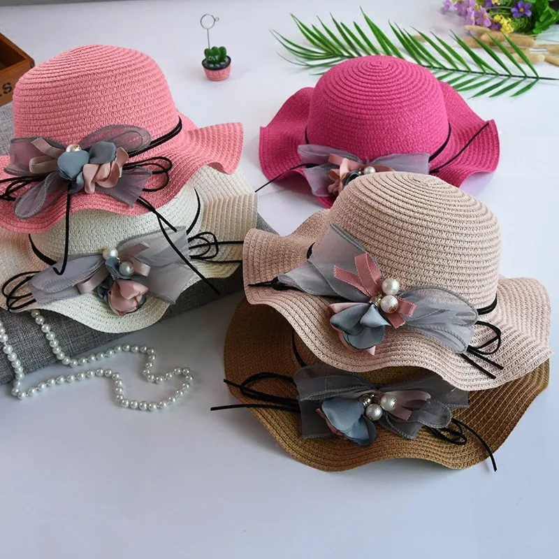 Детская соломенная шляпа летняя для девочек с цветами отдыха на открытом воздухе