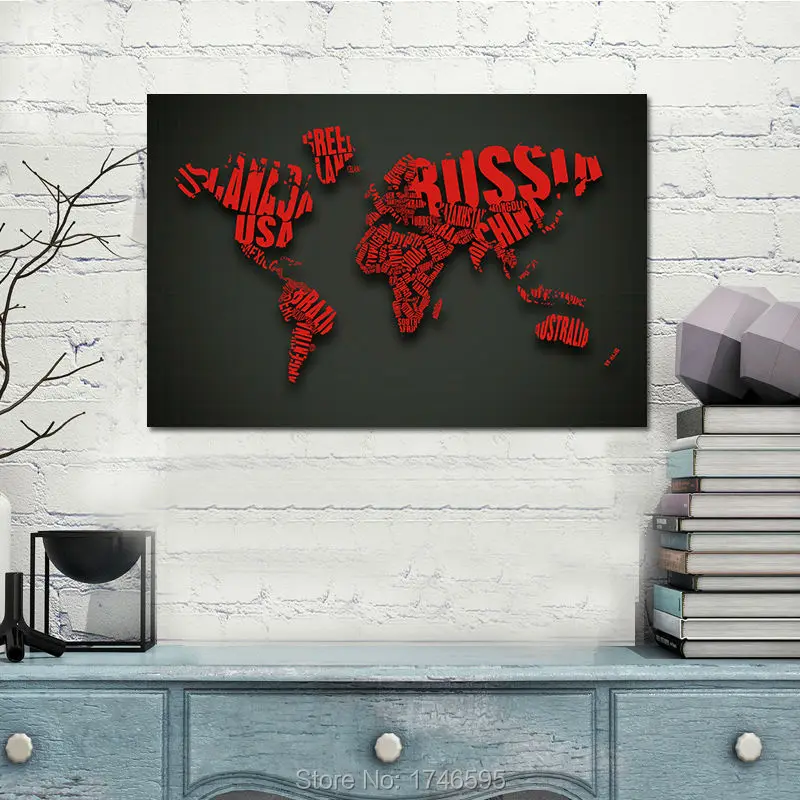48x32 дюйма буквенный монограмма дизайн "Карта мира" современная декорация для дома, печать на холсте искусства для гостиной Картина на холсте.