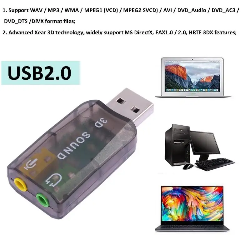 USB 2 0 Звуковая карта Виртуальный 5 1 канальный 3D аудио адаптер для настольного