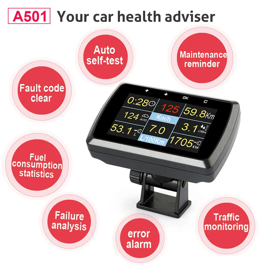 Ancel A501 OBD2 бортовой компьютер для автомобиля цифровой HUD Дисплей Расход топлива температура воды выше скорости метр OBD сканер