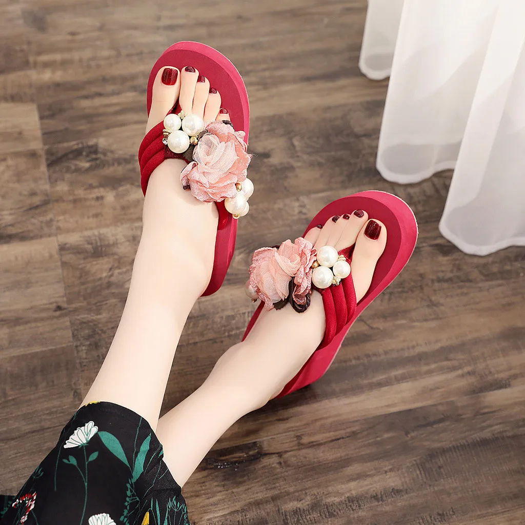 Шлепанцы SAGACE женские в богемном стиле сандалии на танкетке с цветочным принтом