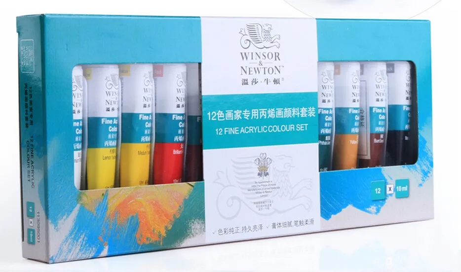 Winsor& Newton акриловых красок комплект 12/18/24 Цвета 10 мл ручная роспись стены рисунок красящий пигмент набор «сделай сам» не исчезает