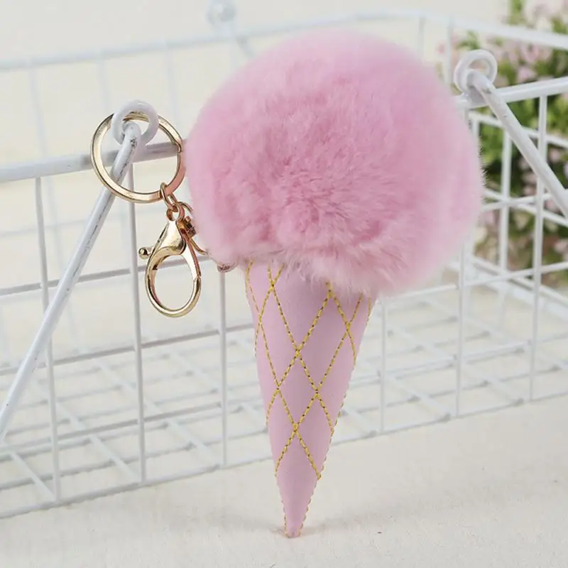2018 Hot Sale Fashion Fluffy Ice Cream Key Chain Artificial Fur Handbag Pendant Plush Ring | Украшения и аксессуары