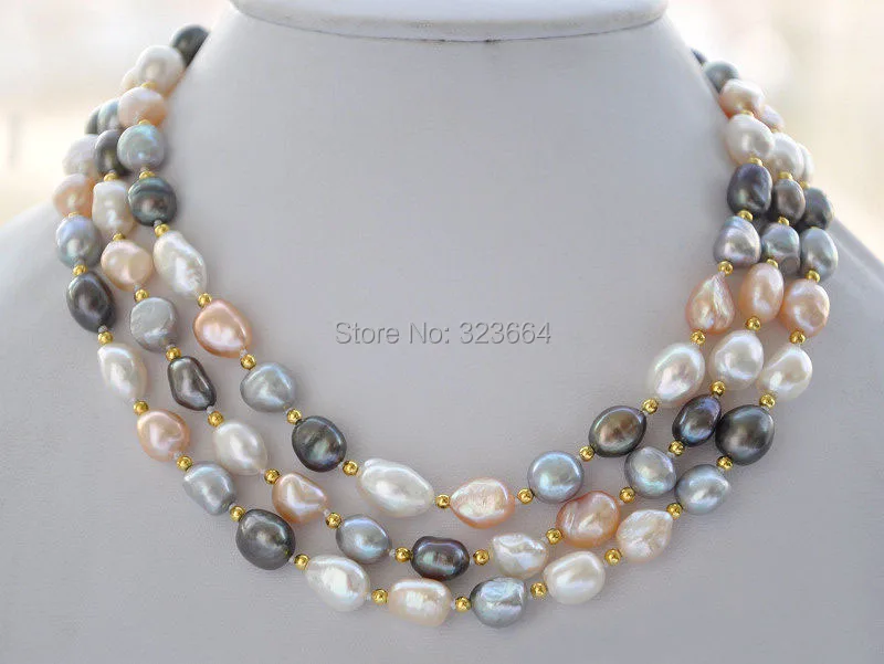 

11mm white pink gray black baroque freshwater pearl necklace 65inch
