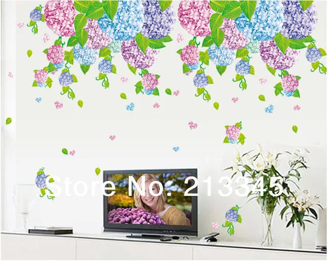 [Fundecoration] DIY домашний deocr Красочные Гортензии декор для гостиной спальни наклейки