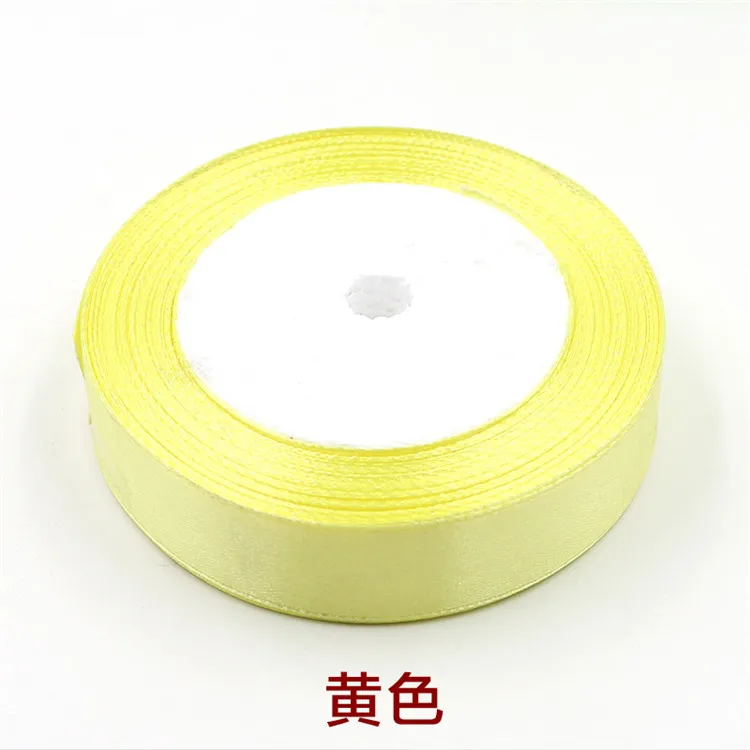 light yellow Горячая 1 рулон/лот(25 ярдов/рулон) 10 мм шелковая атласная лента для Свадебный Праздничный торт подарочные украшения для самодельного изготовления упаковочные материалы - Цвет: light yellow