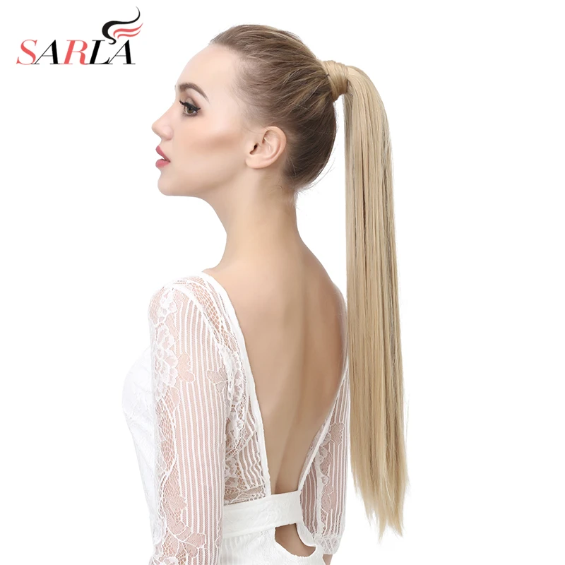 SARLA 2" 28" 10 шт. прямые синтетические накладные волосы на заколках вокруг конского хвоста устойчивые к растяжению высокотемпературные шиньоны P001