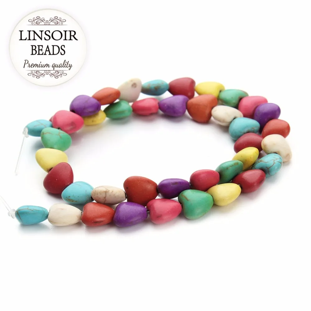 

LINSOIR 10*10mm Colorful Heart Natural Stone Turquoises Beads Loose Spacer Seed Beads DIY Necklace Jewelry Making 40cm/strand