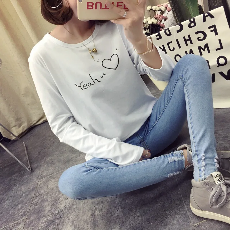 Женские базовые футболки черные/белые топы с длинными рукавами и принтом