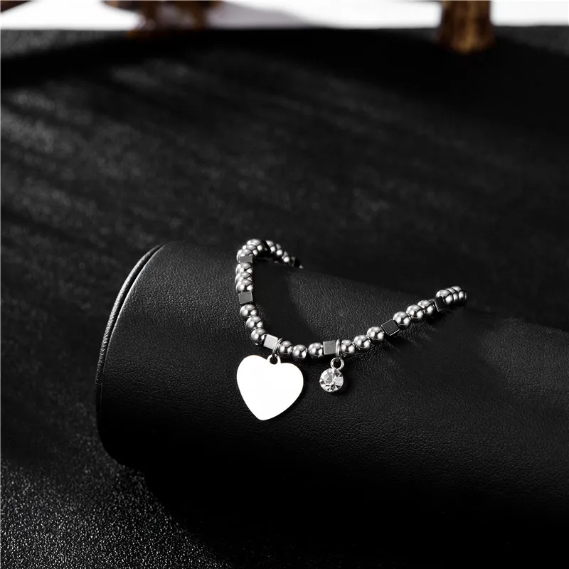 Браслет женский из нержавеющей стали с круглыми кристаллами и бусинами |