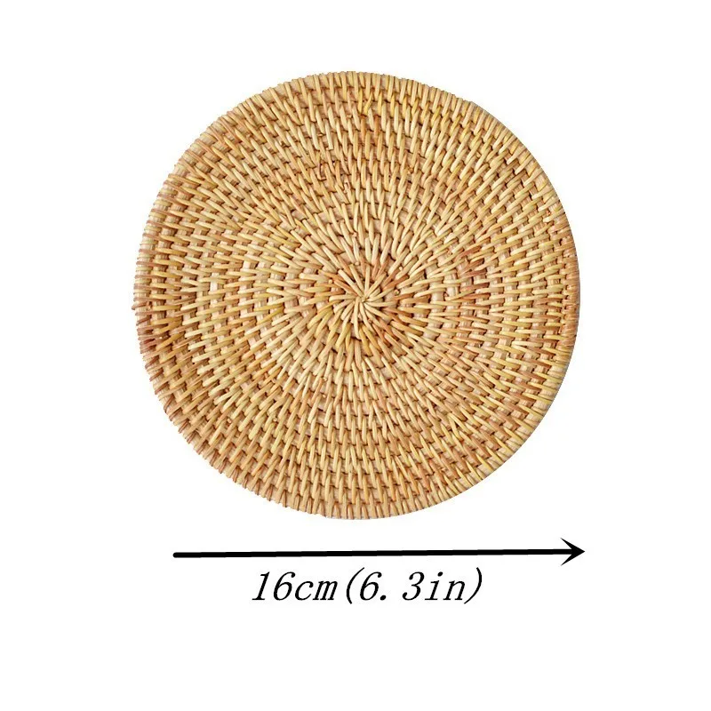 diameter16cm Плетеный Круглый Чайный коврик ручной работы из ротанга, индивидуальная подставка на стол для горячих напитков, кофейных блюд, набор подстаканников, теплоизоляция - Цвет: diameter16cm