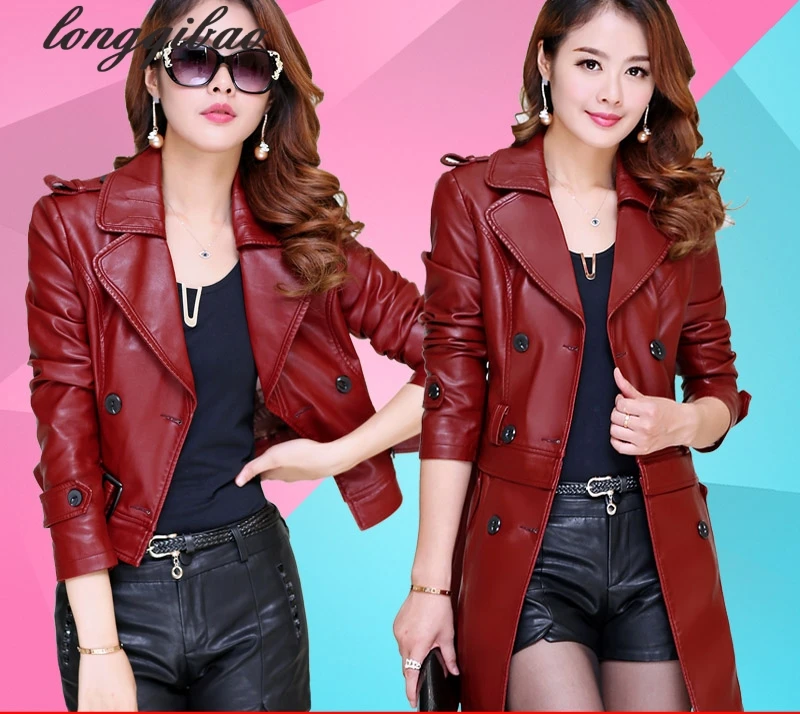 Женская кожаная ветровка TB71 Длинная большого размера на весну и осень|leather