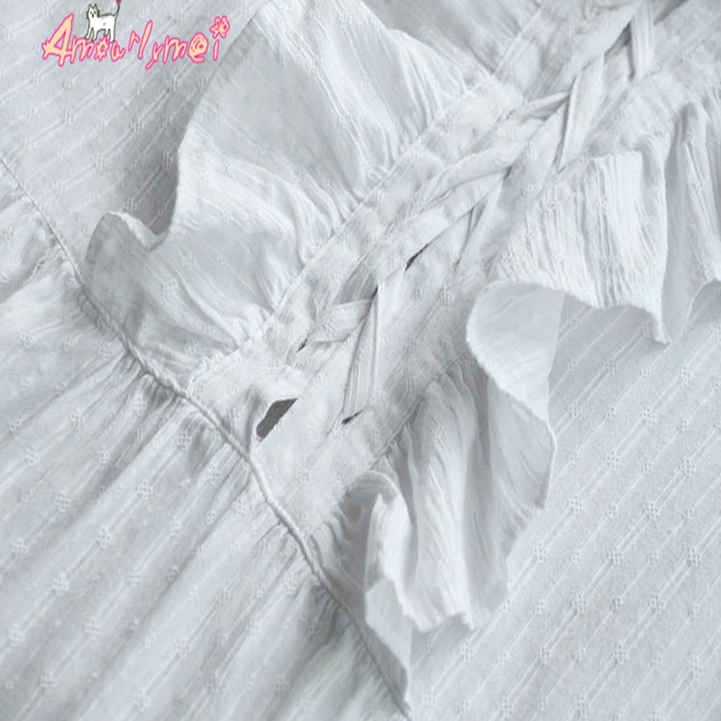 Блузка женская с V образным вырезом хлопковая рубашка в стиле девушки Мори