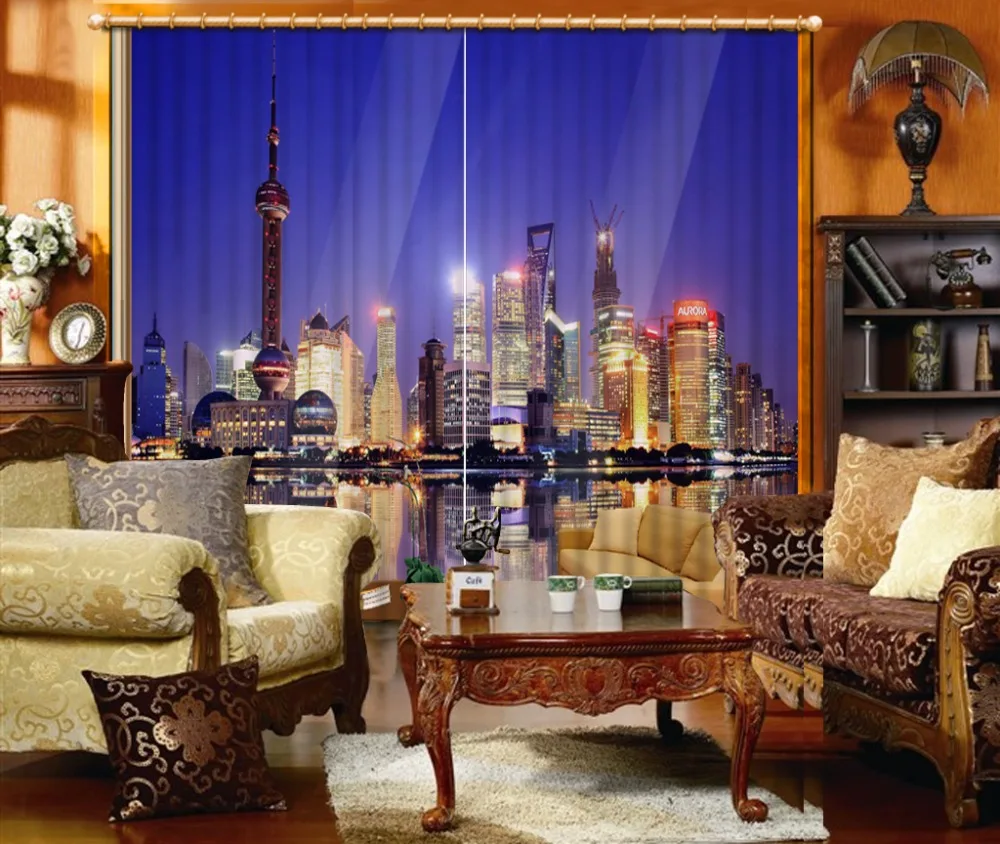 

High quality custom 3d curtain fabric night view 3d curtains