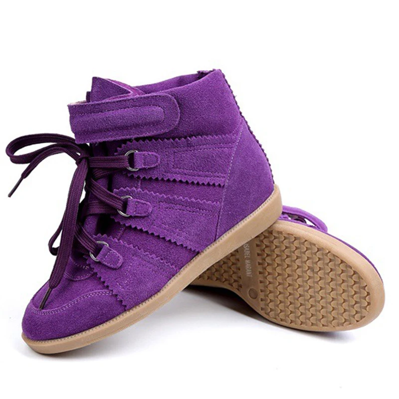 KOREDUO Women Purple Suede Leather Ankle Boots Female increased Platform short boots Hook Loop Sneakers Casual botas mujer ms | Обувь