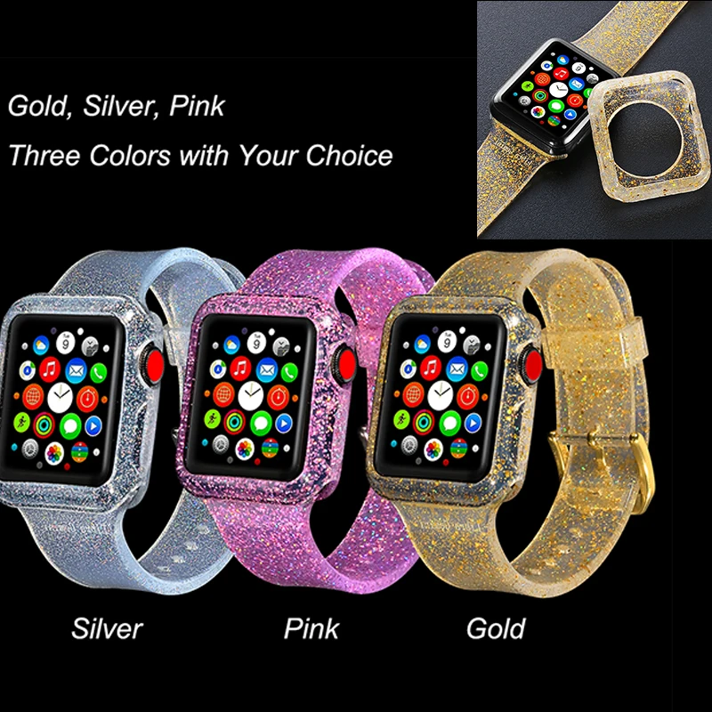 Цветной Блестящий Мягкий силиконовый спортивный чехол для Apple Watch 38/40/ 42/44 мм