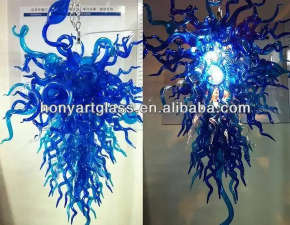 

Free Shipping Hotel Lobby Art Deco Hand Blown Blue Glass Chandelier