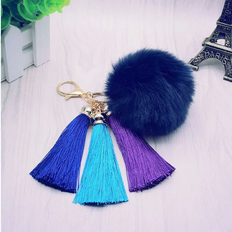 Новый меховой брелок с кисточкой 8 см автомобильный помпоном 3 кисточками помпон