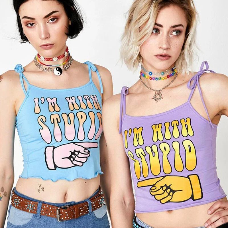 Летние Короткие топы на бретелях для женщин с буквенным принтом тонкий открытый