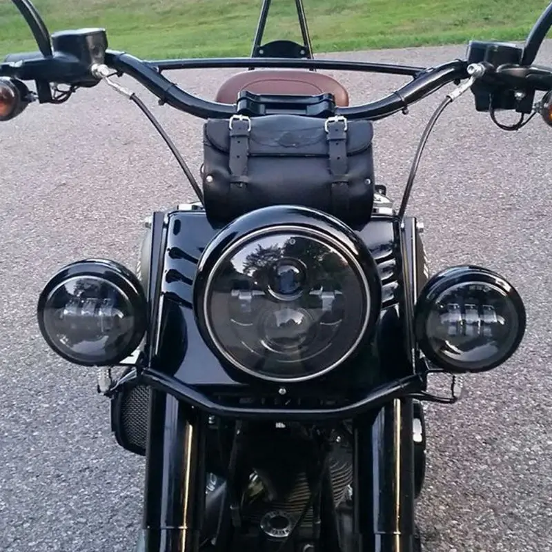 

7Inch Motorcycle Round LED Headlight Combo Set&2PCS 4.5Inch LED Passing Light+7inch Black Headlight Bracket for Motorbikes