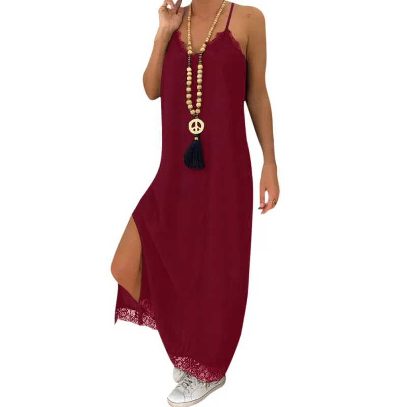 Женское Свободное длинное платье сексуальное на бретельках с V образным вырезом