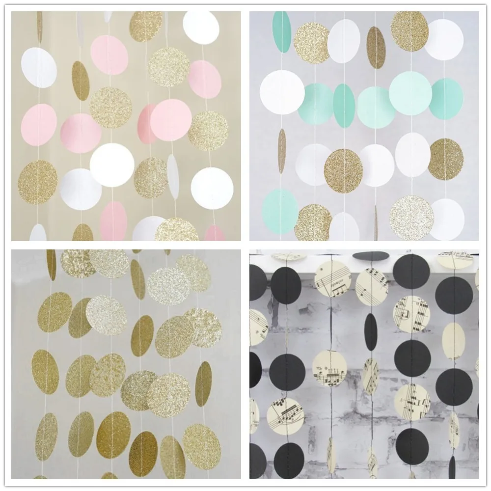 

1pc Gold Pink White Hanging Circle Garland Glitter Dots Star Paper Banner Baby Shower Wedding Kids Birthday Party Decorations