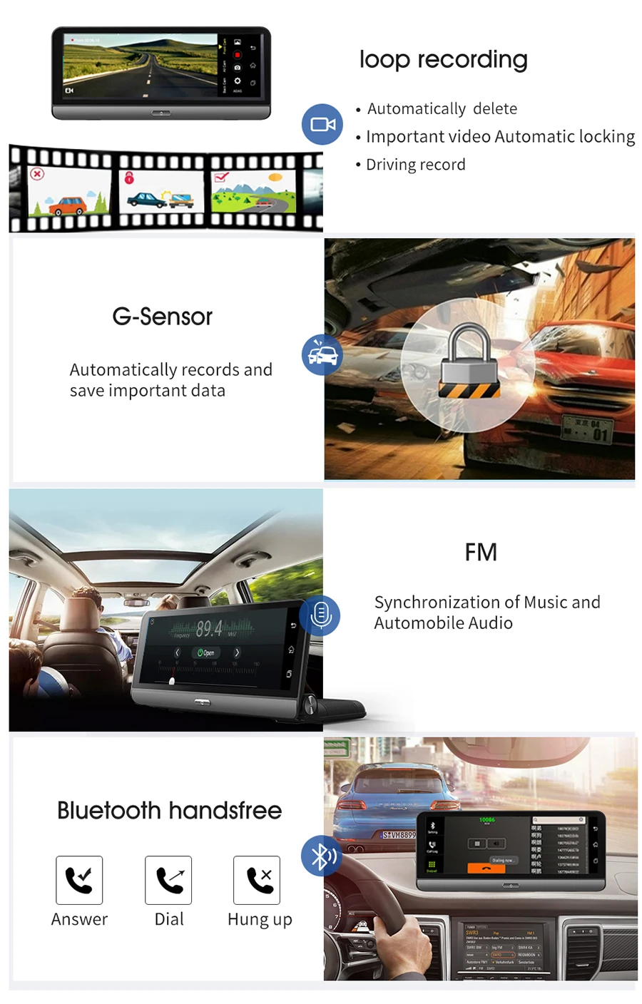 WHEXUNE Android 5,1 Full HD 1080P 8 дюймов сенсорный ips Автомобильный видеорегистратор с gps навигацией wifi Bluetooth ADAS Google play видеорегистратор