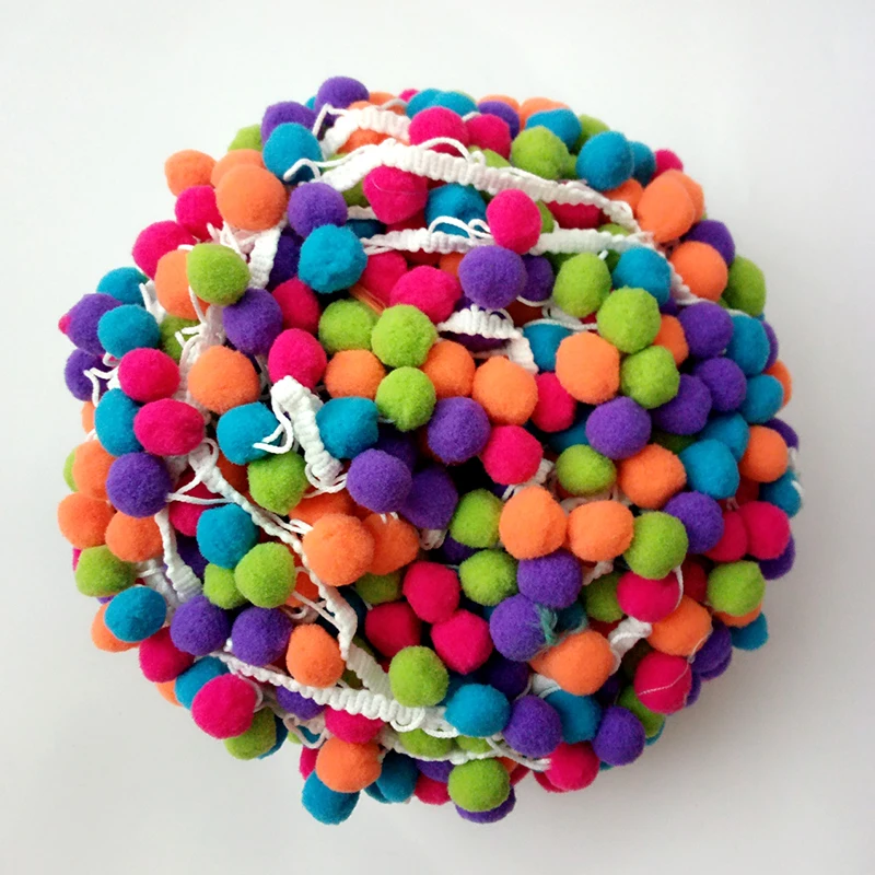 10 ярдов Радуга Pom pom кружевная отделка мяч швейная одежда аксессуары бахрома Лента отделка помпоны DIY ремесла для свадебного декора