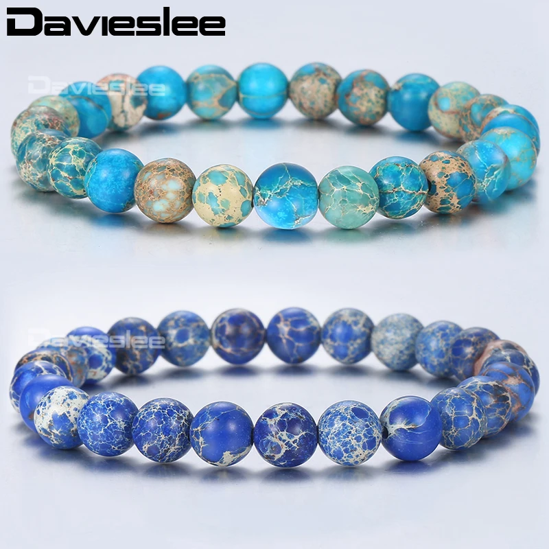 Davieslee Dark Blue Imperial Stone Bead Mens Womens Bracelet 2018 Fashion Men Jewelry Beads Bracelets For Women 8mm DDBM23 | Украшения и