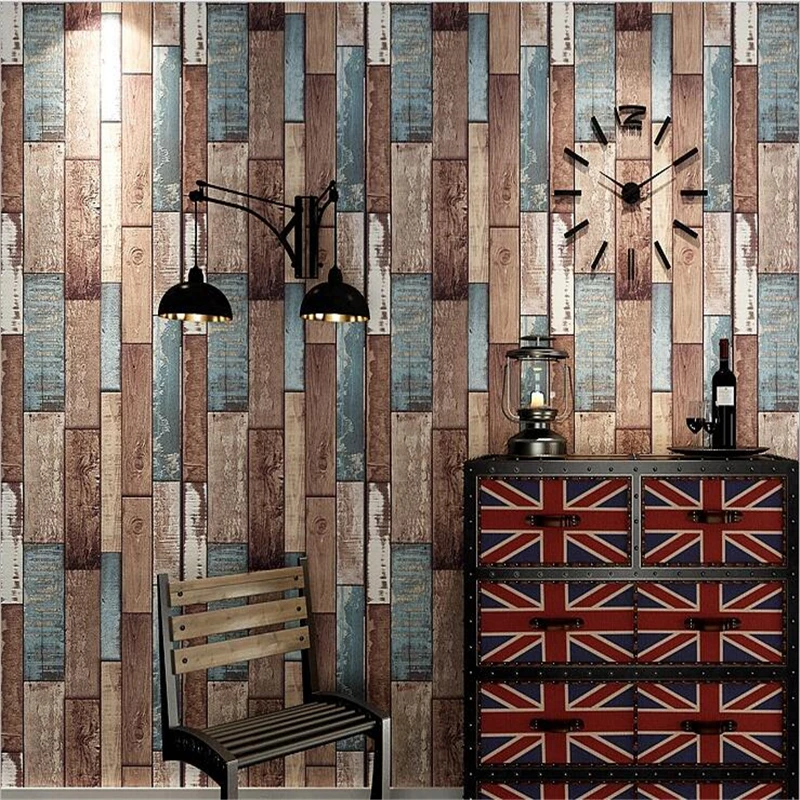 Beibehang Retro Wood grain Waterproof Thick Wallpaper Hotel 3D living room Background Interior papel parede | Обустройство дома