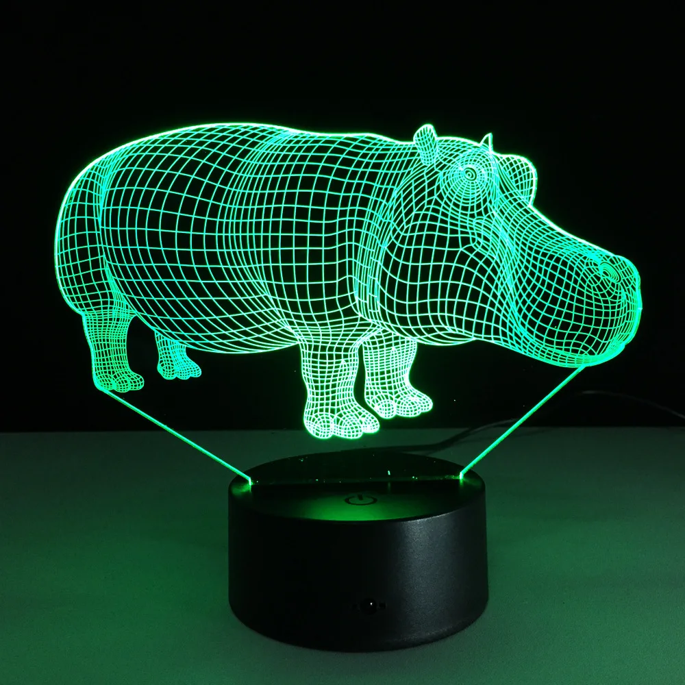 3D гиппопотамус светодиодный ночник 7 цветов Изменение как украшение дома