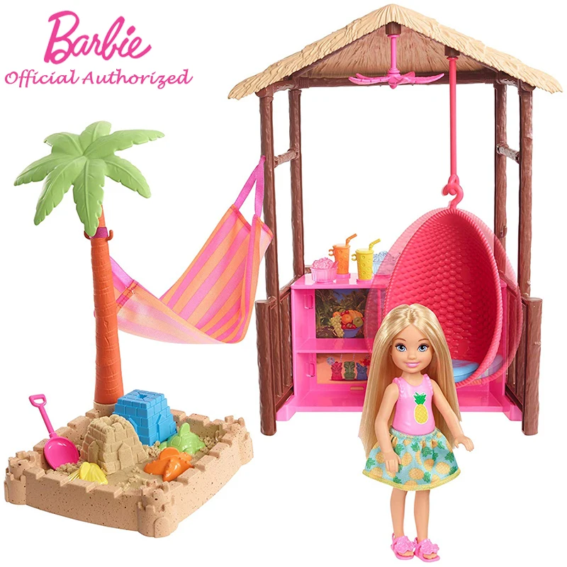 

Barbie Doll Kids Toy Chelsea Tiki Hut Beach and Sand Accessories Mini Set Thatch Roof Ceiling Fan Funny Birthday Gift FWV24