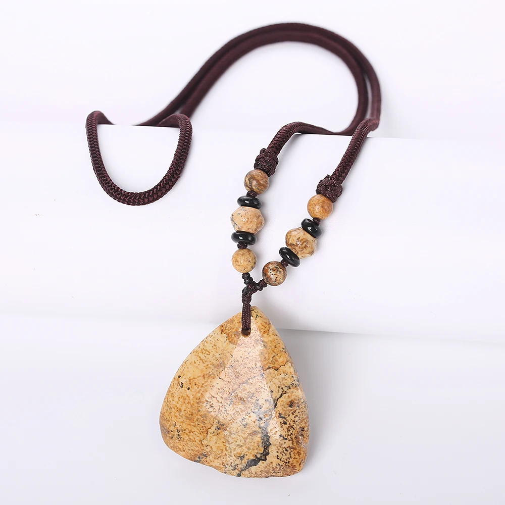 Hot Natural Stone Vintage Men Bijoux Bohemia Crystal Heart Opal agate amber obsidian Pendant Necklaces Women Jewelry Reiki Gift | Украшения