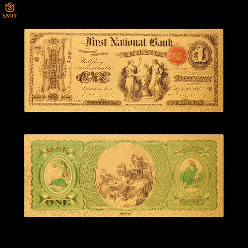 1875 США сувенир Золотая банкнота$1000 доллар цвет Позолоченные деньги бумажная банкнота для сбора - Цвет: 1 Dollar(1875)