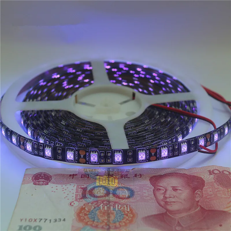 1 м 2 3 4 5 DC12V УФ светодиодная полоса 5050 SMD 60 светодиодов/м Белый/Черный PCB черный свет