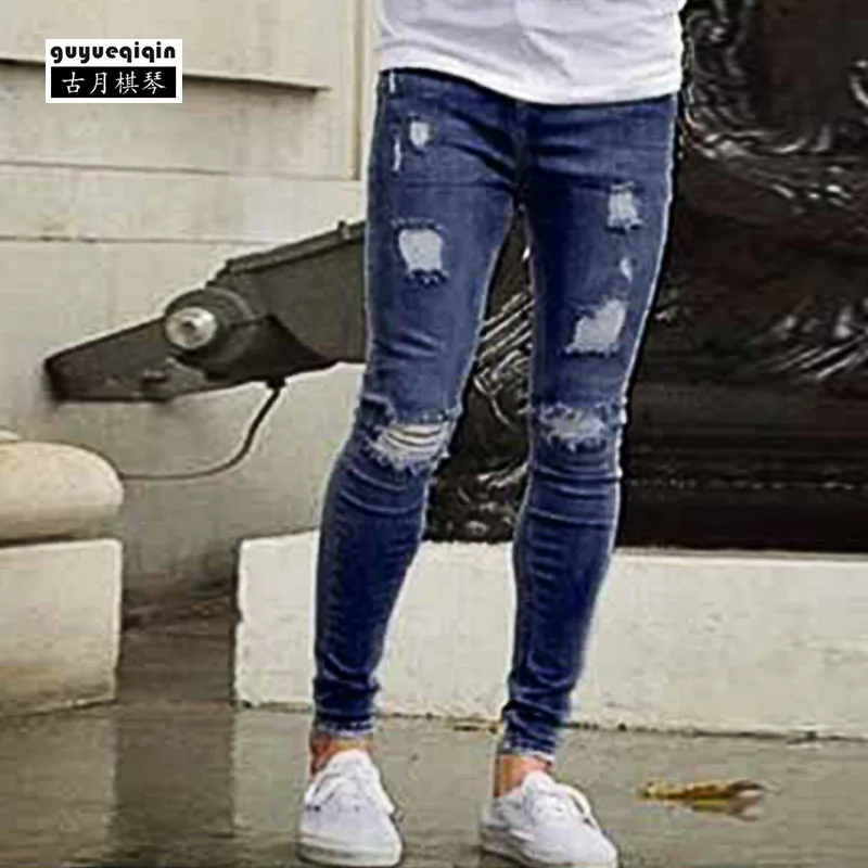 Джинсы Для мужчин одежда 2018 европейских и американских Distressed Denim брюки Узкие